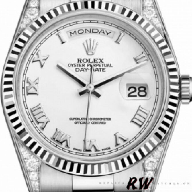 Replica Rolex Day Date 118339 White Dial Fluted Bezel 36mm Unisex Watch