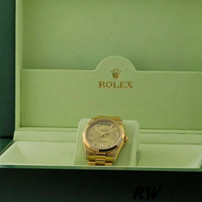 Replica Rolex Day-Date 118338 Yellow Gold Champagne Diamonds Dial 36mm Unisex Watch