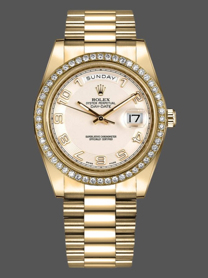 Replica Rolex Day-Date 218348 Concentric Circle Ivory Dial 41MM Mens Watch