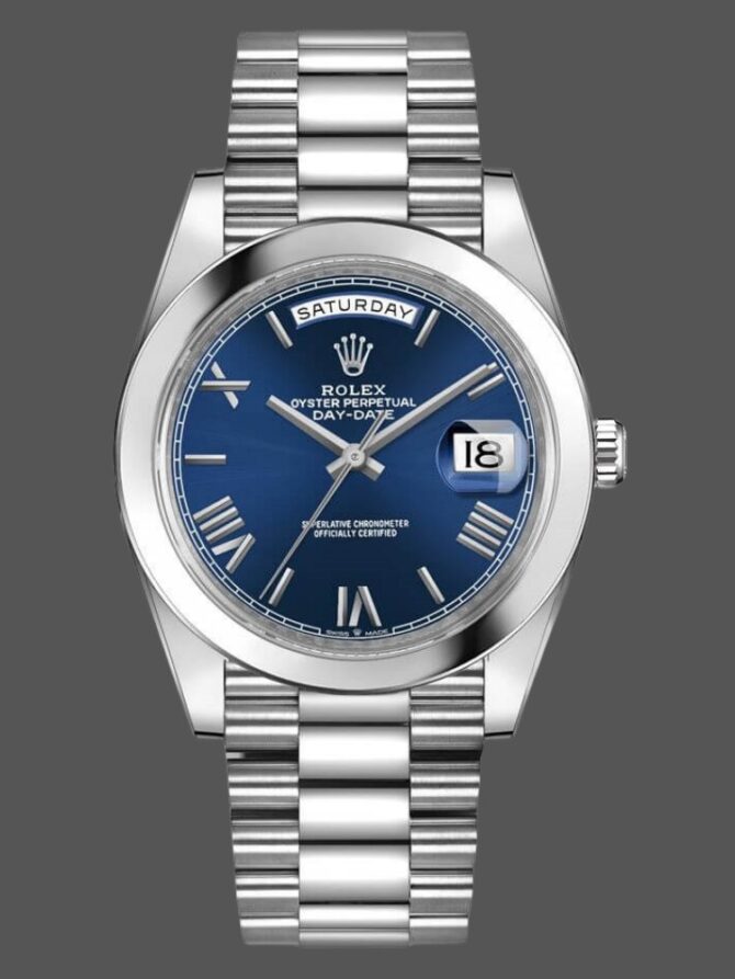Replica Rolex Day-Date 228206 Blue Roman Numeral Dial Platinum 40MM Mens Watch