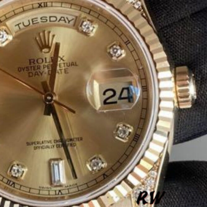 Replica Rolex Day-Date 118338 Yellow Gold Champagne Diamonds Dial 36mm Unisex Watch
