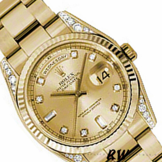 Replica Rolex Day-Date 118338 Champagne Diamonds Dial 36mm Unisex Watch