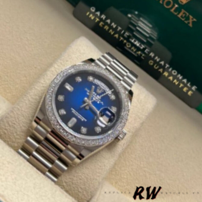 Replica Rolex Day-Date 128349RBR 0010 Blue Ombre Dial Diamond Bezel 36MM Unisex Watch