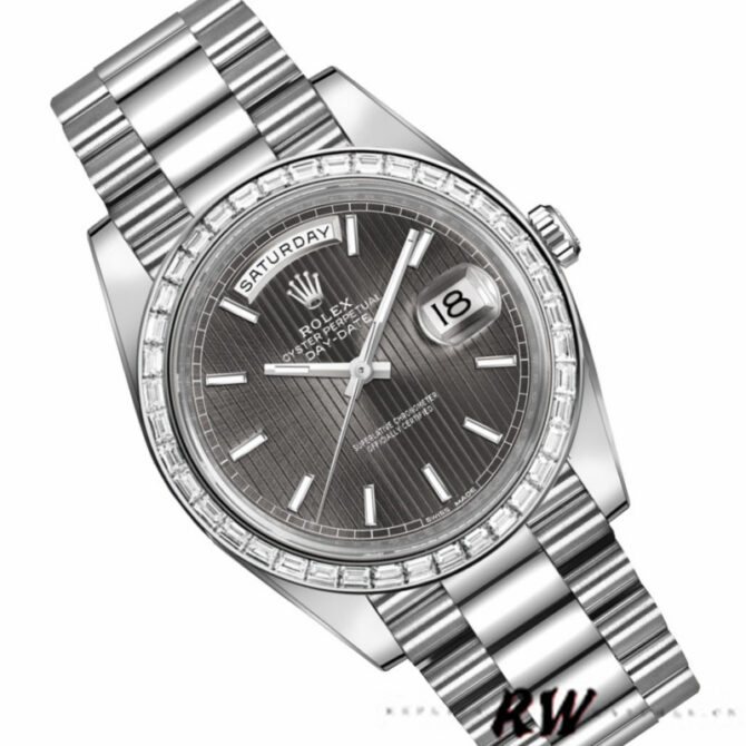 Replica Rolex Day-Date 228396TBR Dark Rhodium Grey Dial Diamond Bezel 40mm Mens Watch