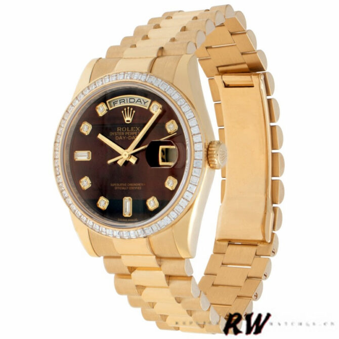 Replica Rolex Day-Date 118398 Bulls Eye Brown Diamond Dial 36MM Unisex Watch