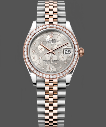 Rolex Datejust 31 Rose Gold Silver Floral Motif Diamond Dial Diamond Bezel m278381rbr 0032
