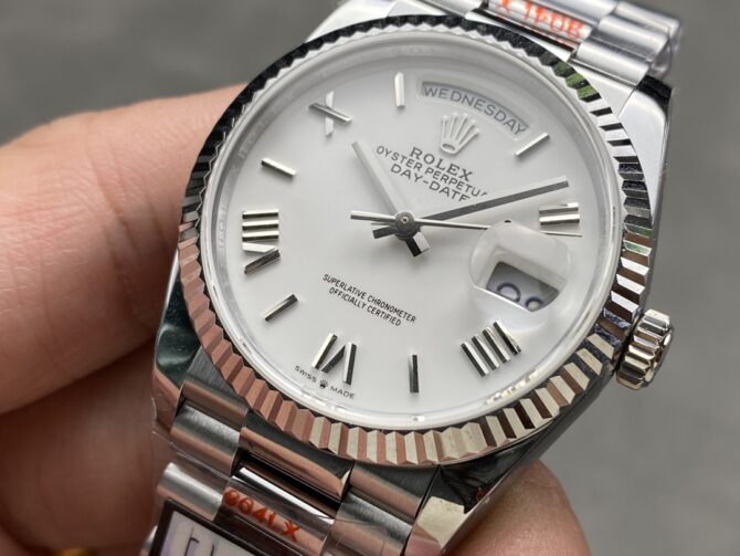 Replica Rolex Day Date 36 White Dial Fluted Bezel White Gold m128239 0059 President Watch