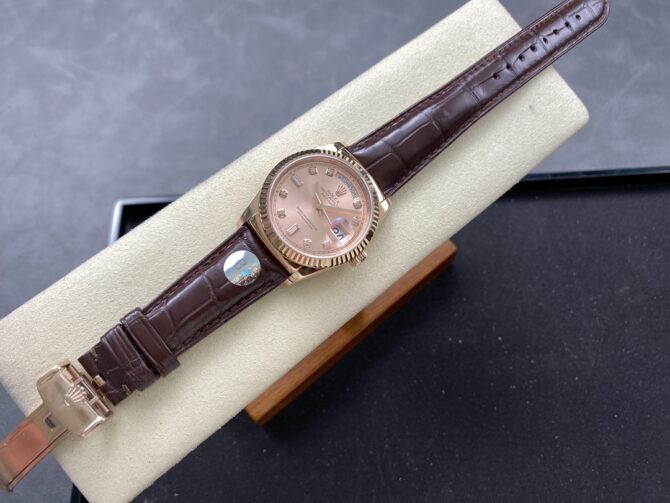Replica Rolex Day Date 36 Yellow Gold Case 118135 0101 Brown Leather Watch