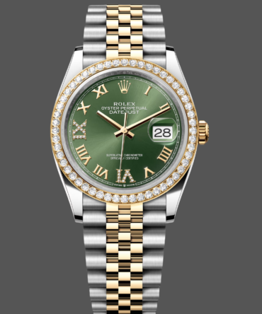 Rolex Datejust 36 Yellow Gold & Diamonds Olive Green Diamond Pave Roman Dial m126283rbr 0011