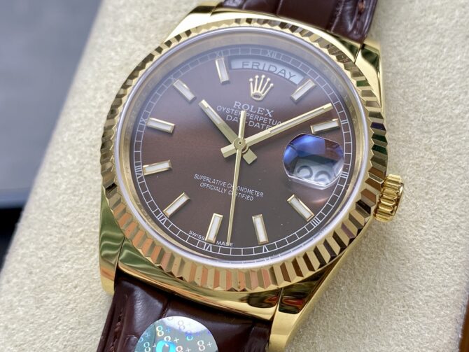 Replica Rolex Day Date 36 Yellow Gold Chocolate Dial 118138 0005 Leather Watch