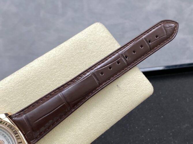 Replica Rolex Day Date 36 White Dial 118135 0064 Brown Leather Watch