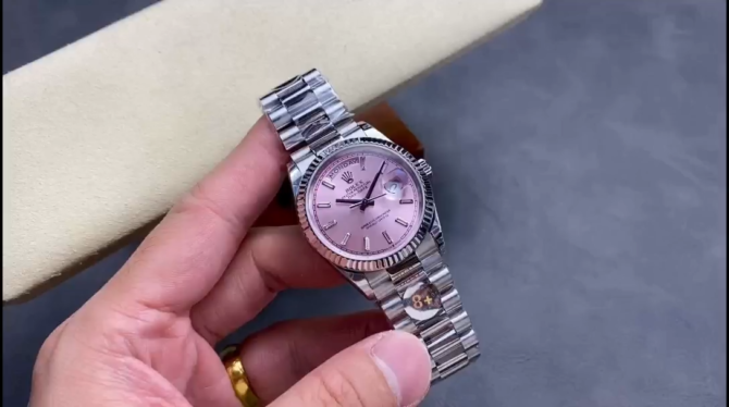 Replica Rolex Day Date 36mm Pink Diamond-Set Dial Fluted Bezel President m128239 0071