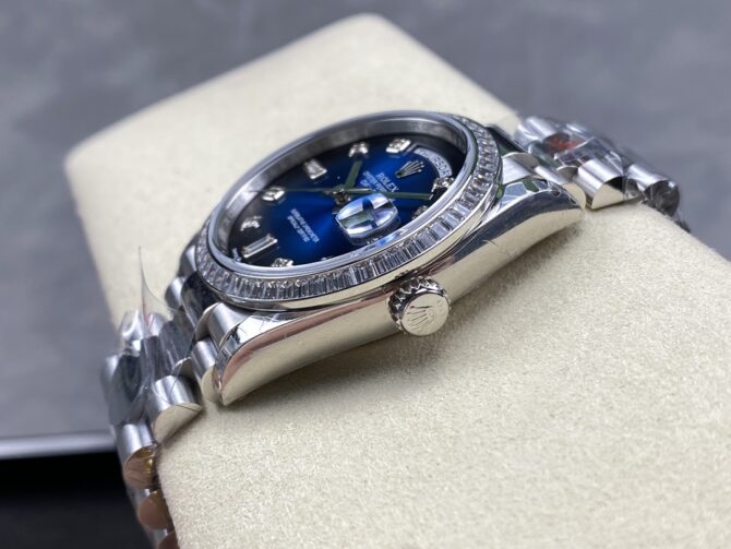 Replica Rolex Day-Date 128349RBR 0010 Blue Ombre Dial Diamond Bezel 36MM Unisex Watch