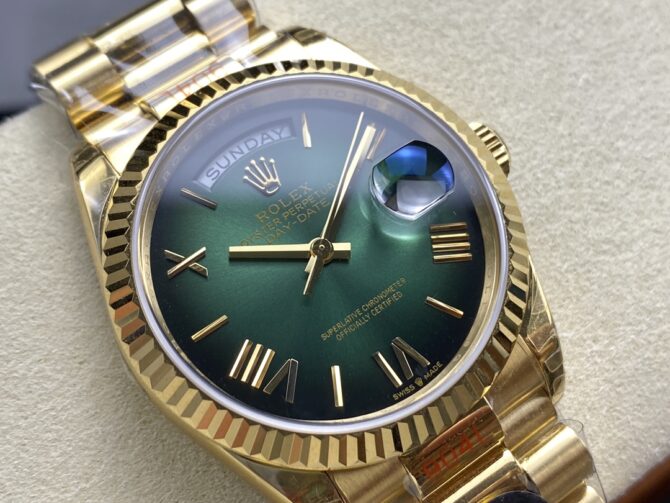 Replica Rolex Day Date 36mm Fluted Bezel Green Ombre Dial President Bracelet m128238 0118