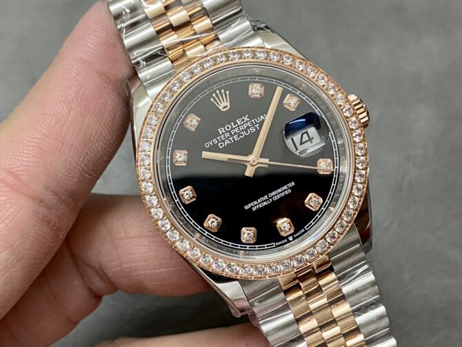 Rolex Datejust 36 Steel & Everose Gold Black Dial Diamond Bezel m126281rbr 0007