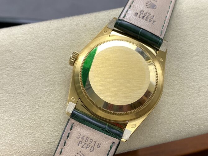 Replica Rolex Day Date 36 Yellow Gold Champagne Dial 118138 0148 Green Leather Strap