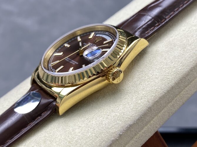 Replica Rolex Day Date 36 Yellow Gold Chocolate Dial 118138 0005 Leather Watch