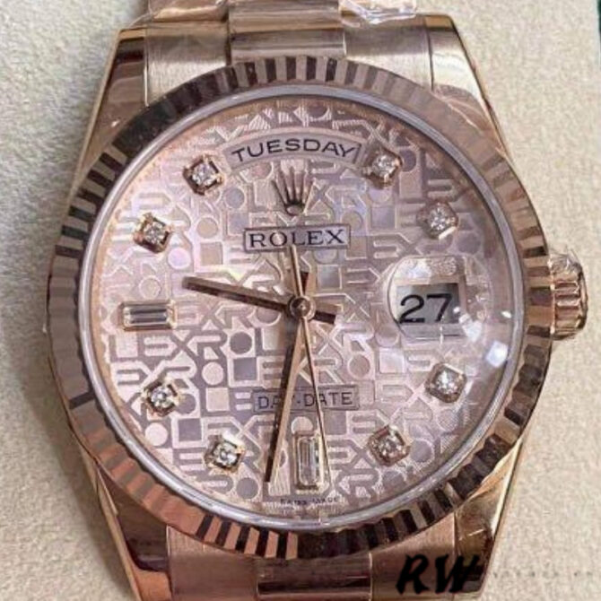 Replica Rolex Day-Date 118235 Everose Gold Pink Jubilee dial 36mm Lady Watch