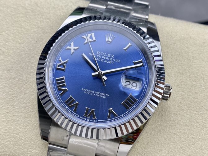 Rolex Datejust 126334 0025 Fluted Bezel Blue Roman Numeral Dial 41MM Mens Replica Watch