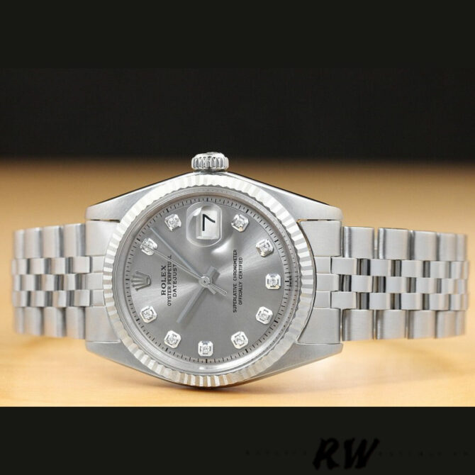 Rolex Datejust 179174 Rhodium Grey Diamond Dial Fluted Bezel 26MM Lady Replica Watch