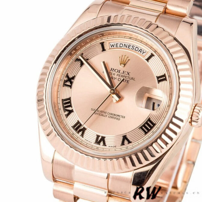 Replica Rolex Day-Date 218235 Concentric Circle Champagne Dial Rose Gold 41MM Mens Watch
