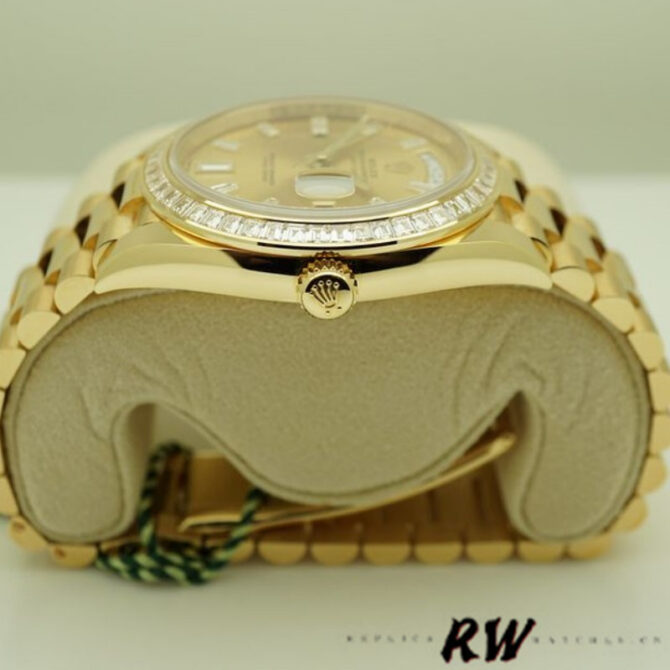 Replica Rolex Day-Date 228398TBR Silver Diagonal Motif Dial Diamond Bezel 40mm Mens Watch