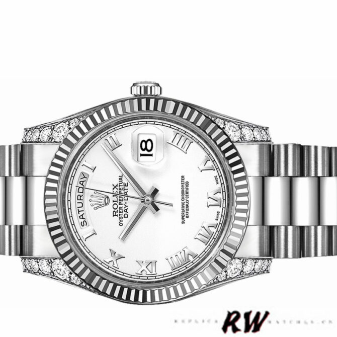 Replica Rolex Day Date 118339 White Dial Fluted Bezel 36mm Unisex Watch