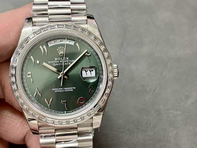 Replica Rolex Day-Date 40 Platinum Arabic Numerals Green with Diamonds 228396tbr