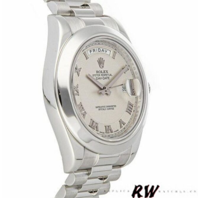 Replica Rolex Day-Date 218206 Concentric Circle Ivory Roman Numeral Dial Platinum 41MM Mens Watch