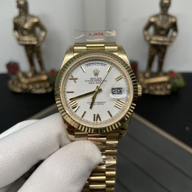 Replica Rolex Day-Date 228238 White Roman Dial Fluted Bezel 40mm Mens Watch