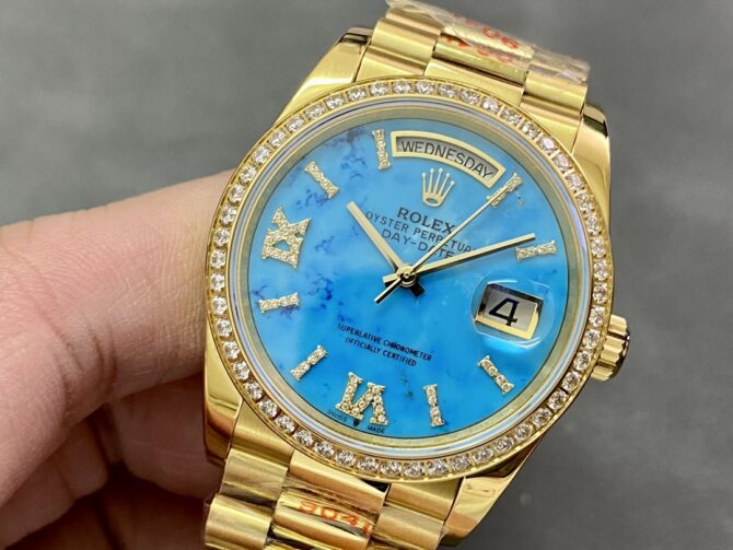 Replica Rolex Day-Date 128348RBR Dark Grey Dial Yellow Gold 36MM Unisex Watch