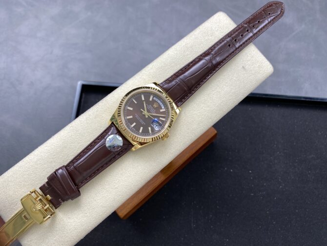 Replica Rolex Day Date 36 Yellow Gold Chocolate Dial 118138 0005 Leather Watch