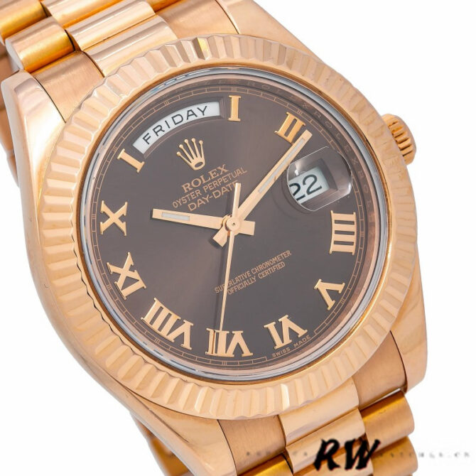 Replica Rolex Day-Date 218235 Chocolate Brown Dial Rose Gold 41MM Mens Watch