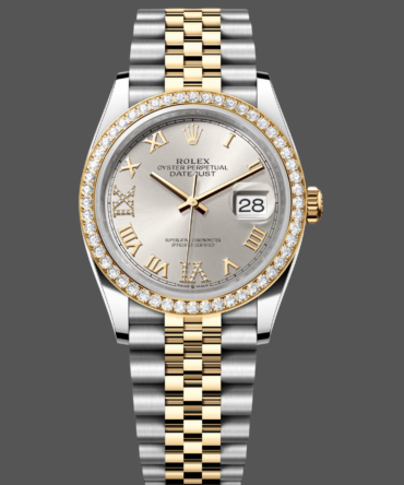 Rolex Datejust 36 Yellow Gold & Diamonds Silver Diamond Pave Roman Dial m126283rbr 0017