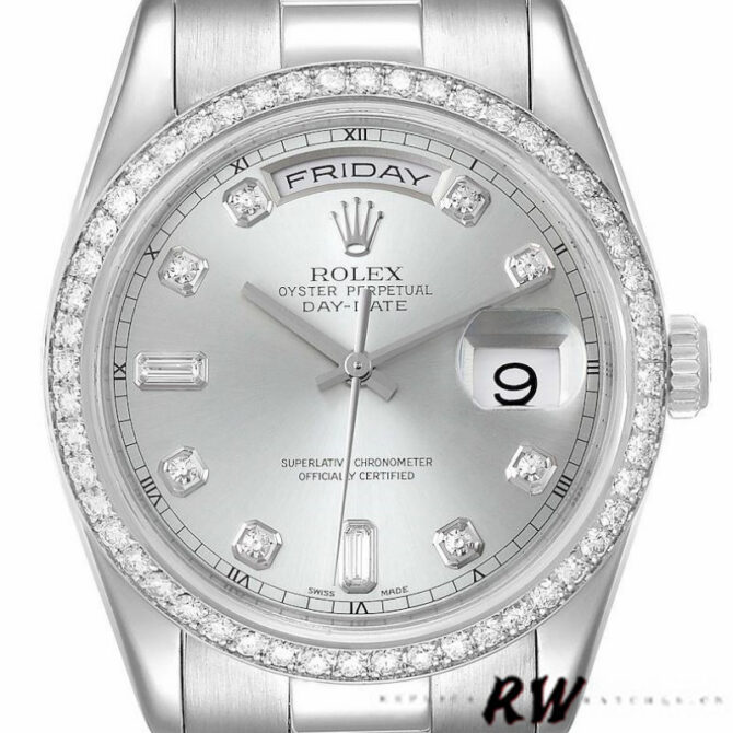 Replica Rolex Day Date 118346 Silver Dial Diamond 36mm Unisex Watch