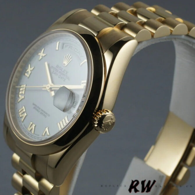 Replica Rolex Day-Date 118208 White Roman Dial Roman Numerals 36mm Unisex Watch