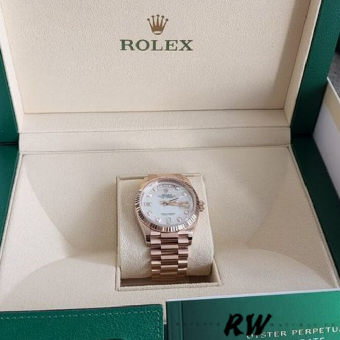 Replica Rolex Day-Date 128235 Everose Gold MOP Dial 36MM Unisex Watch