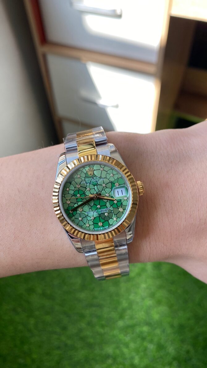 Rolex Datejust 31 Yellow Gold Olive Green Floral Motif Diamond Dial m278273 0031