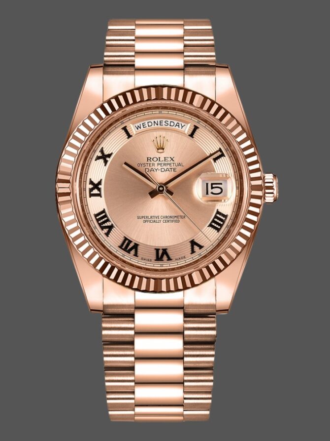 Replica Rolex Day-Date 218235 Concentric Circle Champagne Dial Rose Gold 41MM Mens Watch