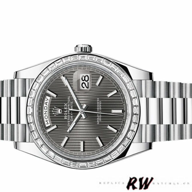 Replica Rolex Day-Date 228396TBR Dark Rhodium Grey Dial Diamond Bezel 40mm Mens Watch