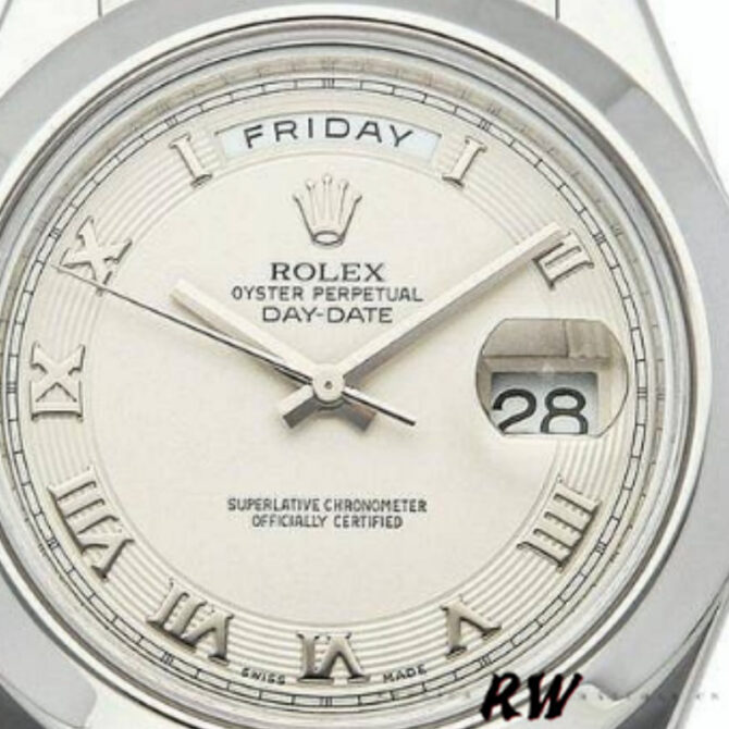 Replica Rolex Day-Date 218206 Concentric Circle Ivory Roman Numeral Dial Platinum 41MM Mens Watch