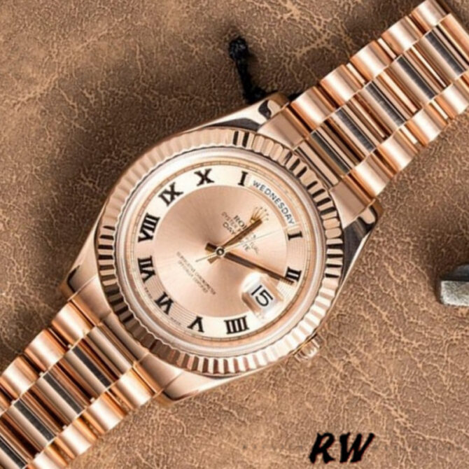 Replica Rolex Day-Date 218235 Concentric Circle Champagne Dial Rose Gold 41MM Mens Watch