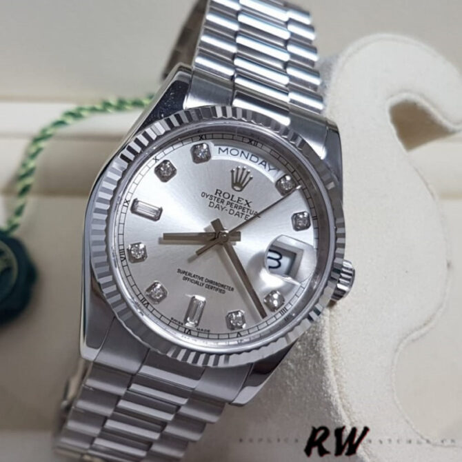 Replica Rolex Day-Date 118338 Yellow gold Silver dial 36mm Unisex Watch