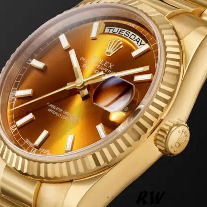Replica Rolex Day-Date 118235 Rose Gold Chocolate Brown Dial 36mm Unisex Watch