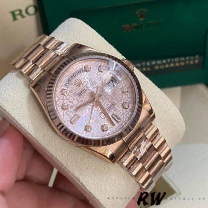 Replica Rolex Day-Date 118235 Everose Gold Pink Jubilee dial 36mm Lady Watch