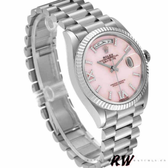 Replica Rolex Day-Date 128239 White Gold Pink Opal Dial 36MM Unisex Watch