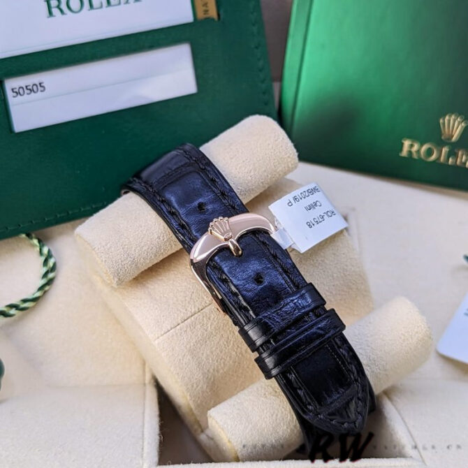 Rolex Cellini Time 50505 Black Leather Strap White Dial 39mm Mens Replica Watch
