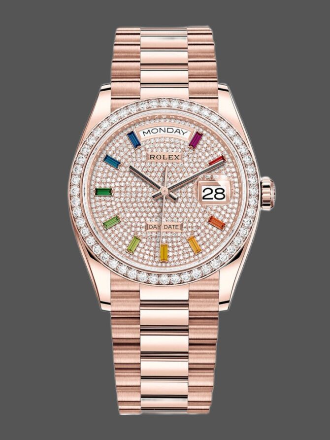 Replica Rolex Day-Date 36MM 128345RBR 0028 Mother of Pearl White Dial Everose Gold Unisex Watch