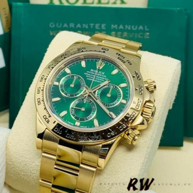 Rolex Daytona 116508 Yellow Gold Green Index Dial 40MM Mens Replica Watch