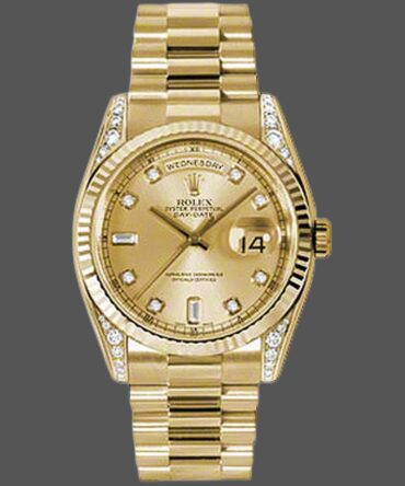 Replica Rolex Day-Date 118338 Yellow Gold Champagne Diamonds Dial 36mm Unisex Watch